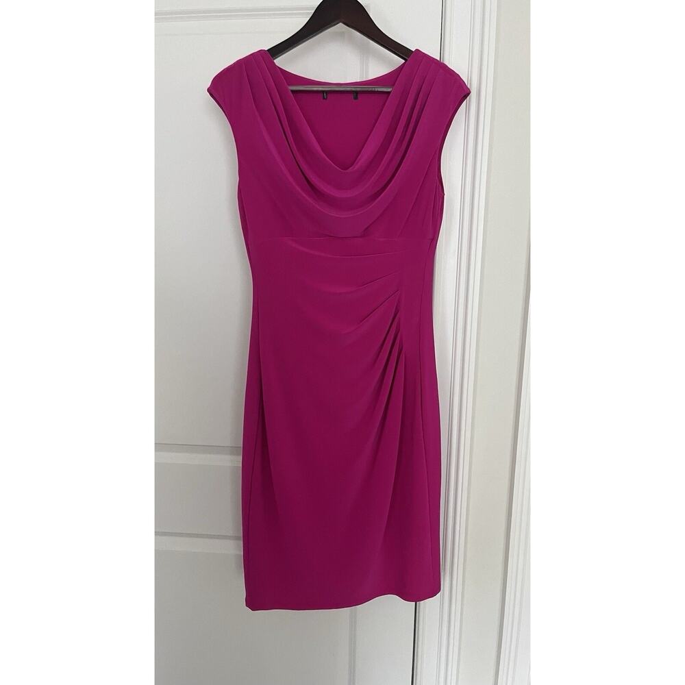 Lauren Ralph Lauren Magenta Slouch Neck Cinched Waist Dress Size S
